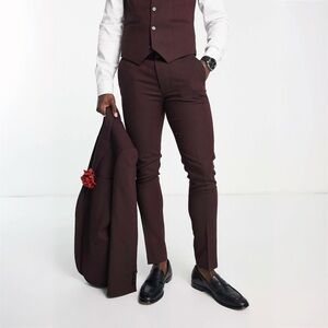 ASOS DESIGN Men’s Skinny Wool Mix Pants in Burgundy Basketweave Texture (NWT)